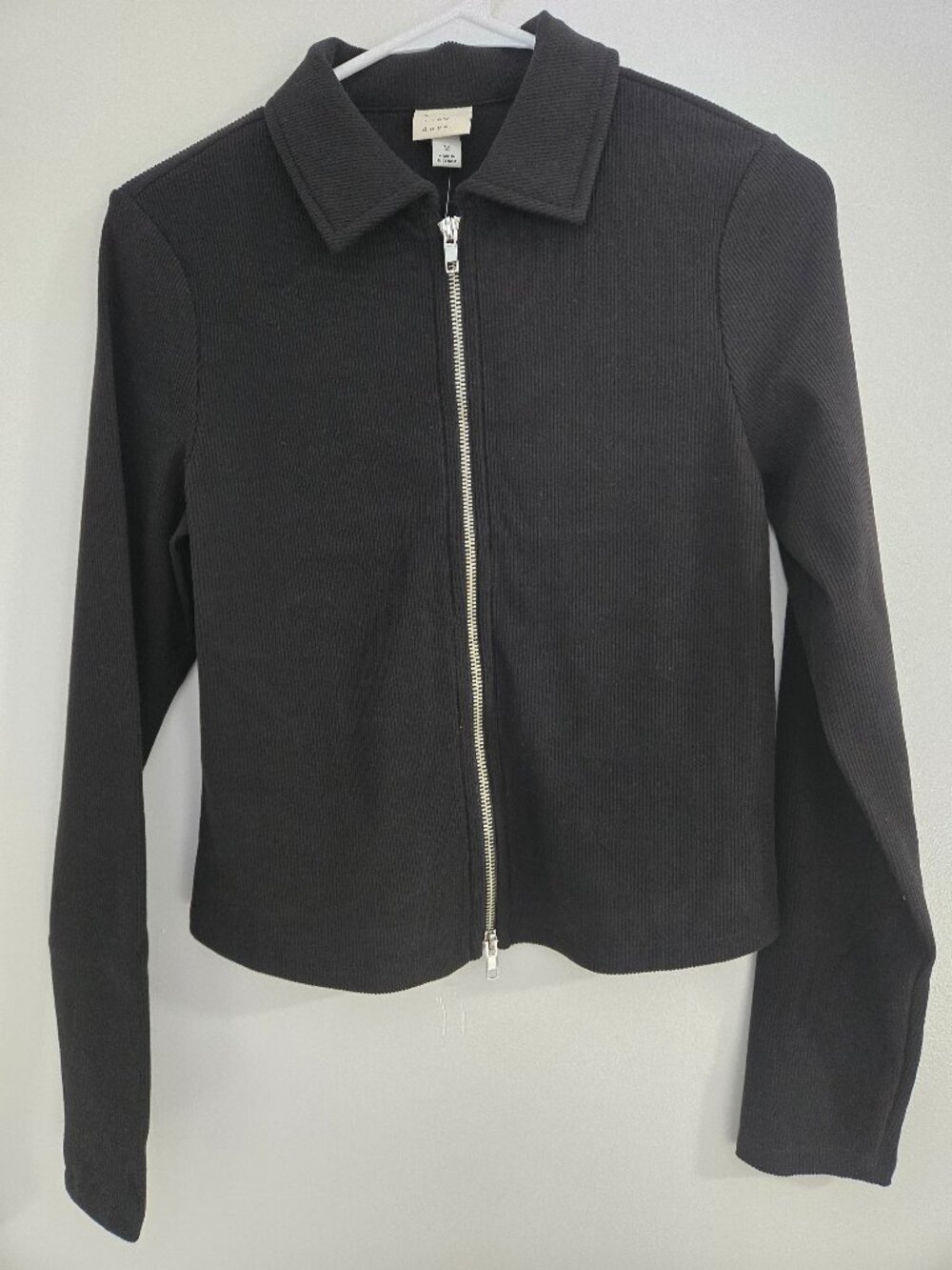 A New Day Women's Brushed Ribbed Polo Zip-Up Jacket Black Size M NWT